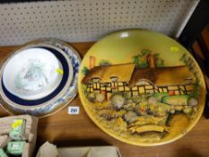 Anne Hathaway's cottage pottery plaque and miscellaneous items of porcelain