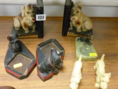 Vintage dog bookends, an onyx ashtray and other canine ornaments
