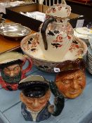 Staffs pottery jug and bowl set and three Royal Doulton character jugs including 'Lobster Man'