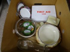 A box of porcelain, glassware, collectables. etc