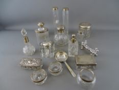Large parcel of mainly silver lidded glass bottles including dressing table items, inkwells, EP