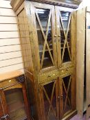 Excellent James Town vintage oak bookcase cupboard with four glazed doors and two central drawers