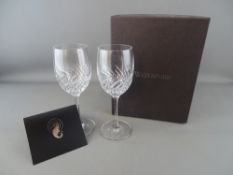 Boxed pair of Waterford crystal wine glasses