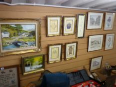 Parcel of paintings, prints, sketches etc including N WATERS oil on canvas - farmstead, 29 x 40 cms