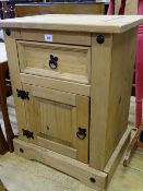 Mexican pine style bedside cabinet with single drawer and base cupboard