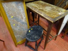 Small occasional table with carved apron and a black painted four legged stool and a washstand