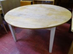 Large circular rustic style table with white painted legs (5ft diameter) and a painted wooden high