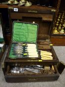 Vintage part canteen and contents and a cased fish knife and fork set