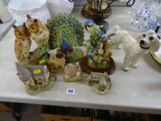 Lilliput Lane type buildings, decorative birds, dogs, etc