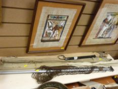 Cased vintage fishing rods and nets etc