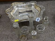 Electroplate swing handled basket and silver topped dressing table and similar items