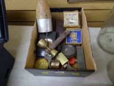 A box of vintage advertising items and collectables