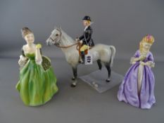 Dappled grey Beswick horse with rider A/F, a Royal Doulton figurine 'Fleur' HN2368 and a Worcester