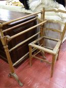 Wooden framed bedroom chair and a towel airer