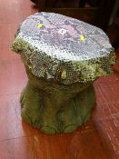 Heavy composition stone elephant's foot occasional table with lino top