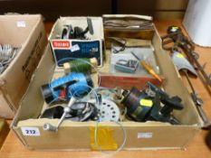 Parcel of vintage fishing items - reels, weights, fishing line etc