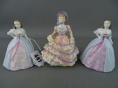 Three small china figurines - two Coalport and a Royal Doulton 'Hannah' HN3649