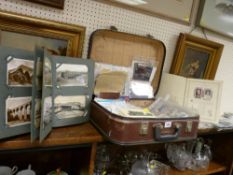 Vintage suitcase with excellent quantity of miscellaneous ephemera, collector's cards, good