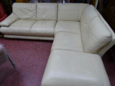 Large modern cream faux leather corner sofa