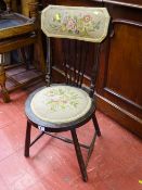 Small wooden stick back needlework upholstered bedroom chair