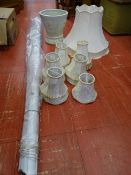 Large Venetian blind, pottery planter, large lampshade and quantity of smaller lamshades