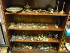 Large parcel of mainly brassware including inkwell, good quantity of horse brasses and bells etc