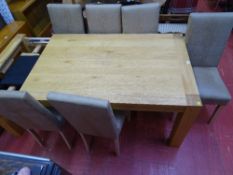 Excellent rectangular extending dining table and six faux leather chairs 150 x 90cms smallest