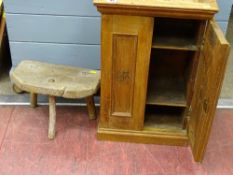 Small pine two door cabinet for H de Cabanas y carbajal Co.and a three legged milking stool