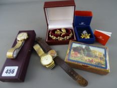 Quantity of vintage gent's watches, boxed Swarovski brooch and similar items