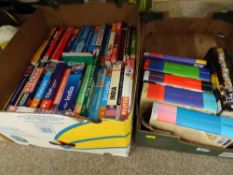A box of Lonely Planet and other travel books, and a box of Harry Potter hardbacks etc
