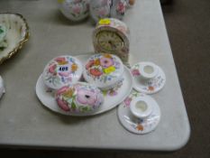 Floral decorative Wedgwood Meadow Sweet items and a similar mantel clock