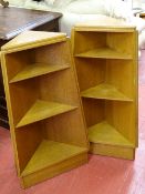 Pair of triangular three shelf whatnots