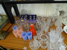 A large parcel of drinking and other glassware, including claret jug, decanter with stopper etc