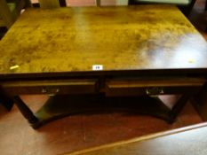 Modern reproduction coffee table with twin drawers and end flaps