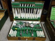 Vintage part canteen with majority contents of bone handled knives and forks etc