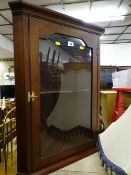 Small glazed door two shelf wall hanging corner cupboard