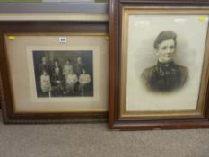 Oak framed early 20th Century photographic group and one other