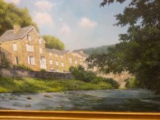 TONY WOODING gilt framed oil on canvas - 20th Century North Wales scene of stone built houses and