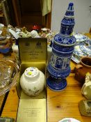 Boxed Royal Cauldon tea jar for Twinings of London and a German stoneware cylindrical vessel and