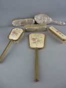 Vintage dressing table mirror and brush set and three hallmarked silver brushes