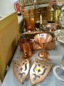 Collection of antique and other copper and brassware including an interesting hand bell