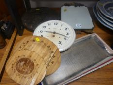 Barbola decorated mirror, a vintage ceramic wall clock, boxed WMF tray etc