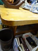 Pine breakfast table, 140 x 75 cms and four modern floral upholstered spindleback chairs