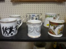 Six commemorative mugs and tankards including a 1977 Wedgwood Silver Jubilee designed by Richard