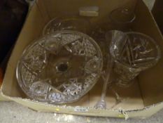 Good vintage cut glass cakestand with other vintage glassware