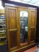 Vintage inlaid triple door wardrobe and dressing table