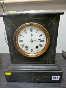 Victorian slate mantel clock with pendulum and key