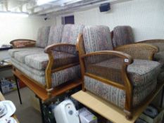 Wooden framed Bergere three piece suite