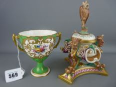Royal Crown Derby two handled cabinet cup and an early Royal Worcester inkpot stand and cover, the
