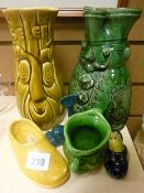 Pottery celery vase, a Continental Majolica style jug etc